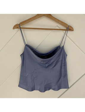 LAPOINTE Blue Satin Cowl Neck Camisole Top